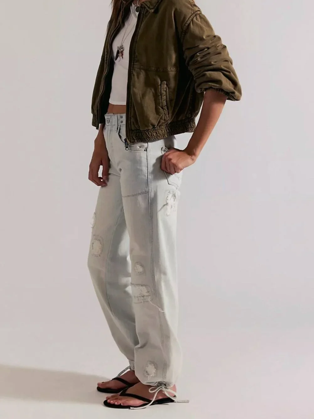 NWT Current We The Free Don't Wait Up Baggy Jeans Distressed Drawcord Sz 28 $178